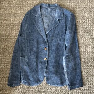 Inizio Italian linen denim blue blazer NWOT hand died